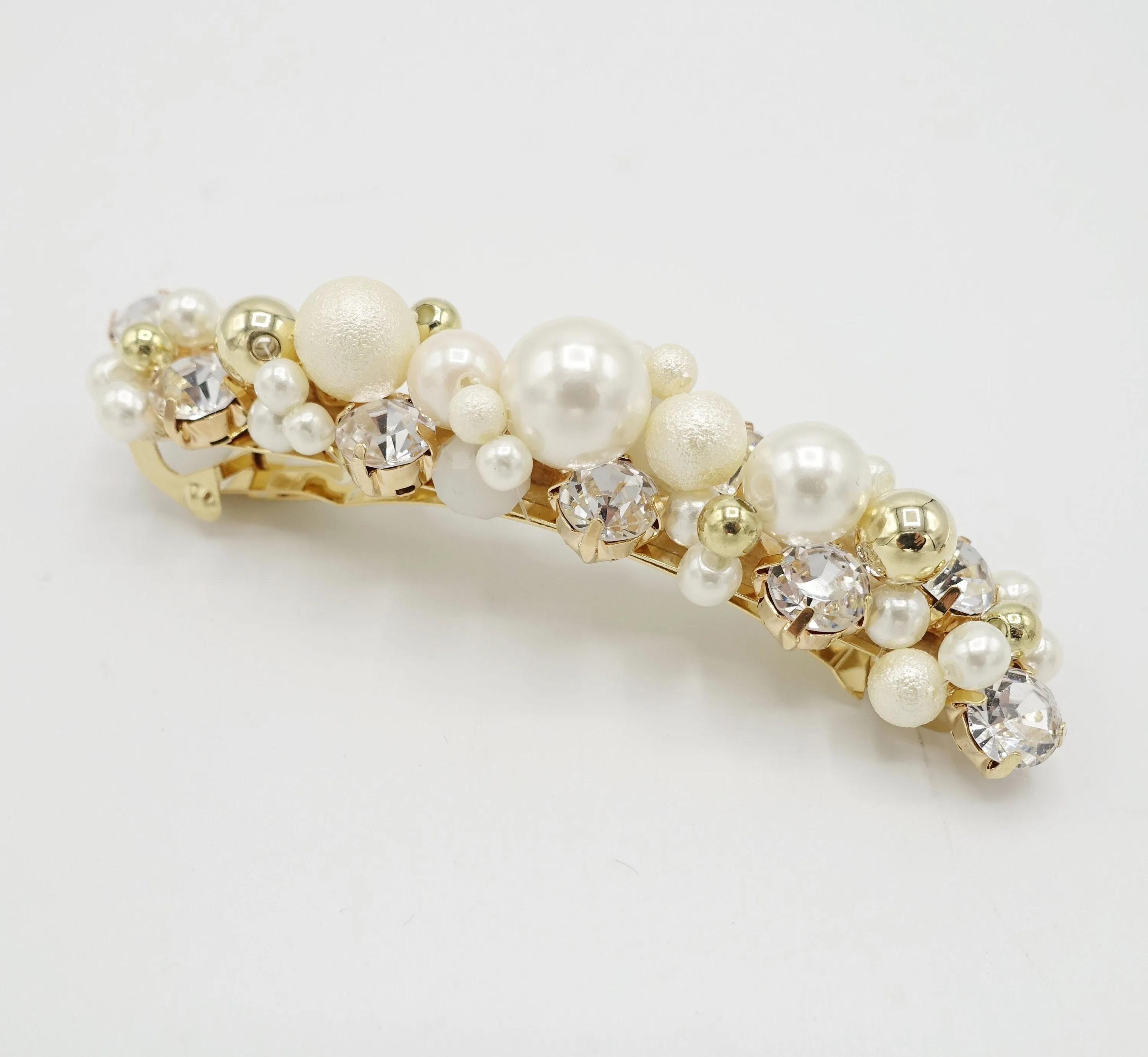 pearl rhinestone beaded hair barrette ornament embellished french barrette women  hair accessory