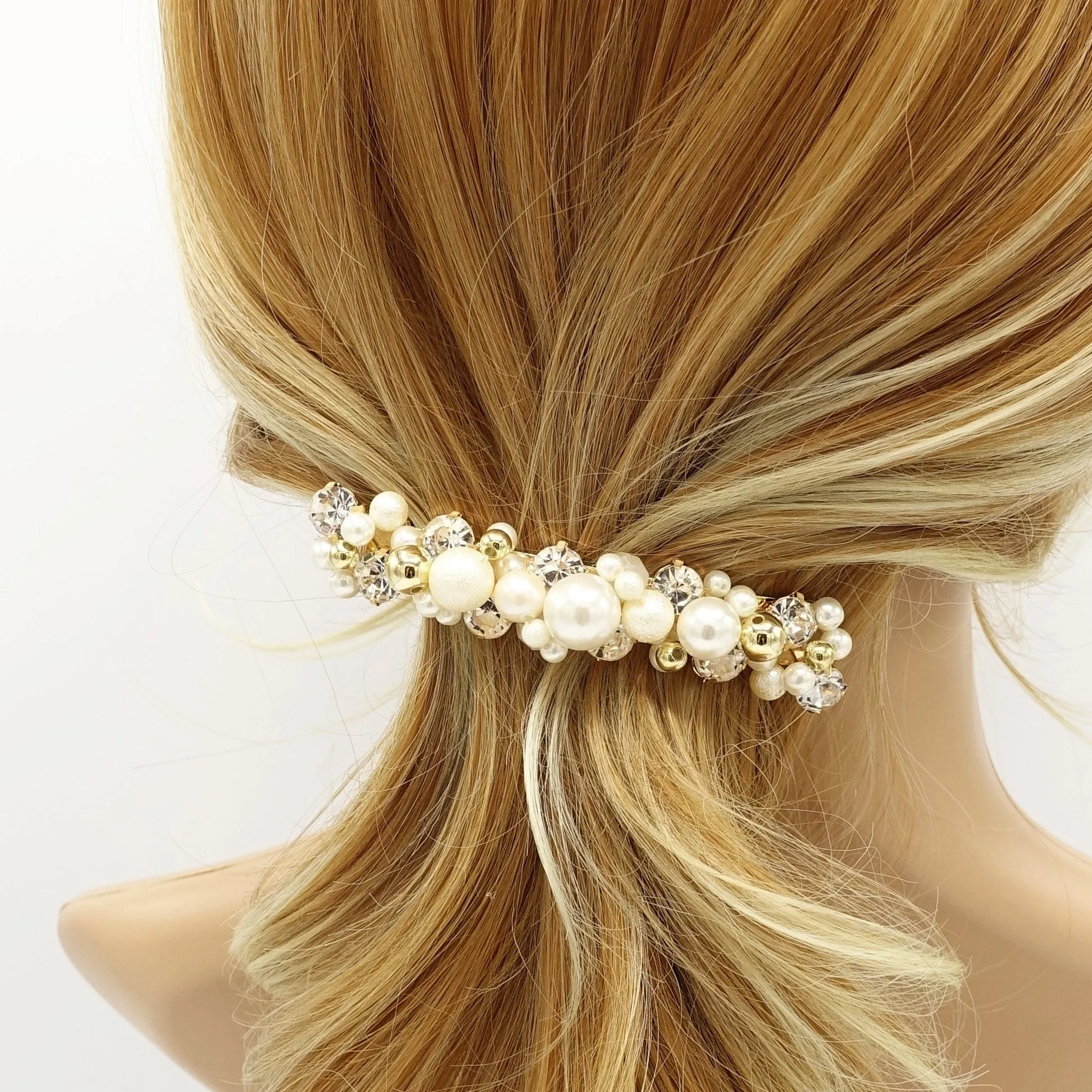 pearl rhinestone beaded hair barrette ornament embellished french barrette women  hair accessory