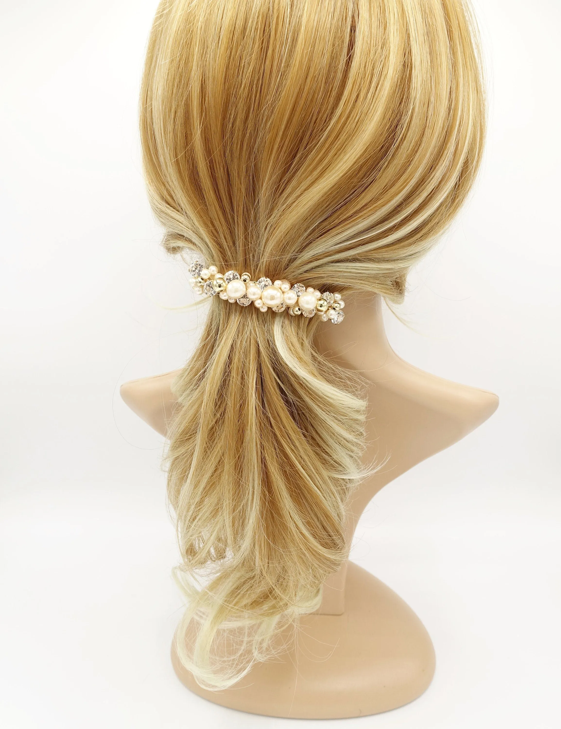 pearl rhinestone beaded hair barrette ornament embellished french barrette women  hair accessory