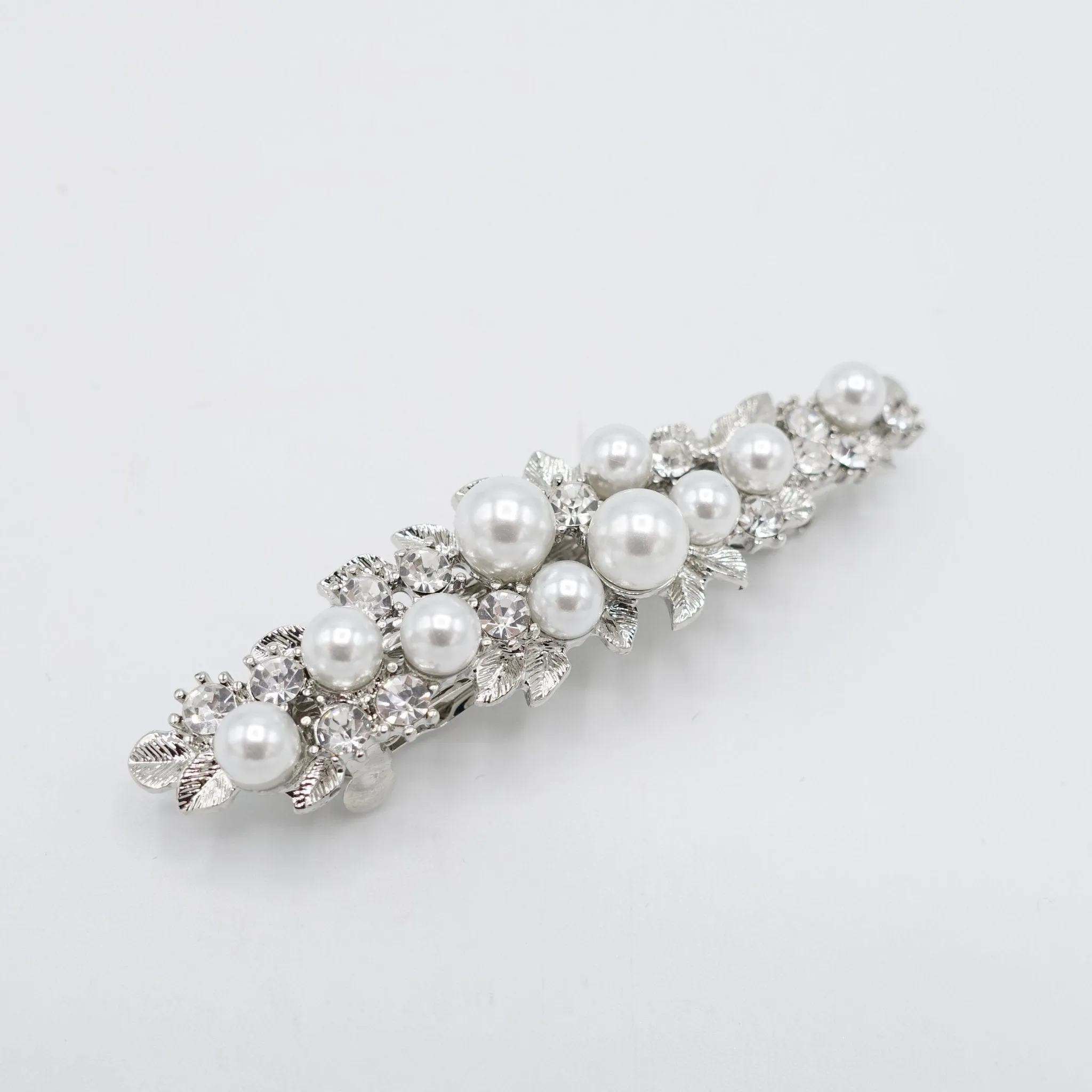 pearl rhinestone embellished stem half french barrette women hair accessory