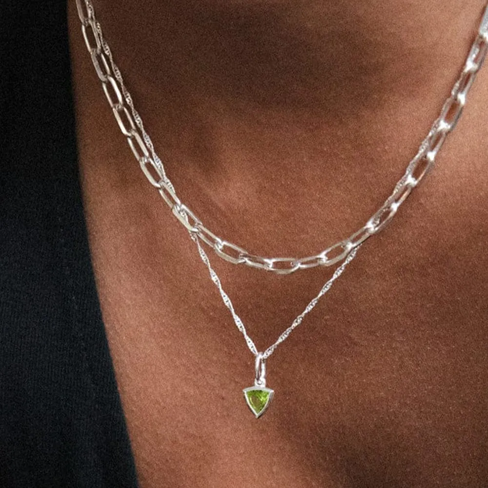 Peridot August Birthstone Charm Necklace Sterling Silver