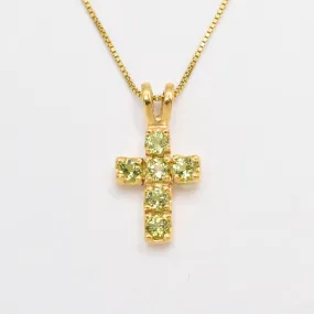 Peridot Cross Necklace - Gold Peridot - Green Gem NecklacePendant -