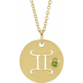 Peridot Gemini Zodiac Disc 16-18" Necklace