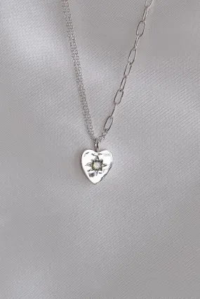 Peridot Heart Silver Double Chain Necklace