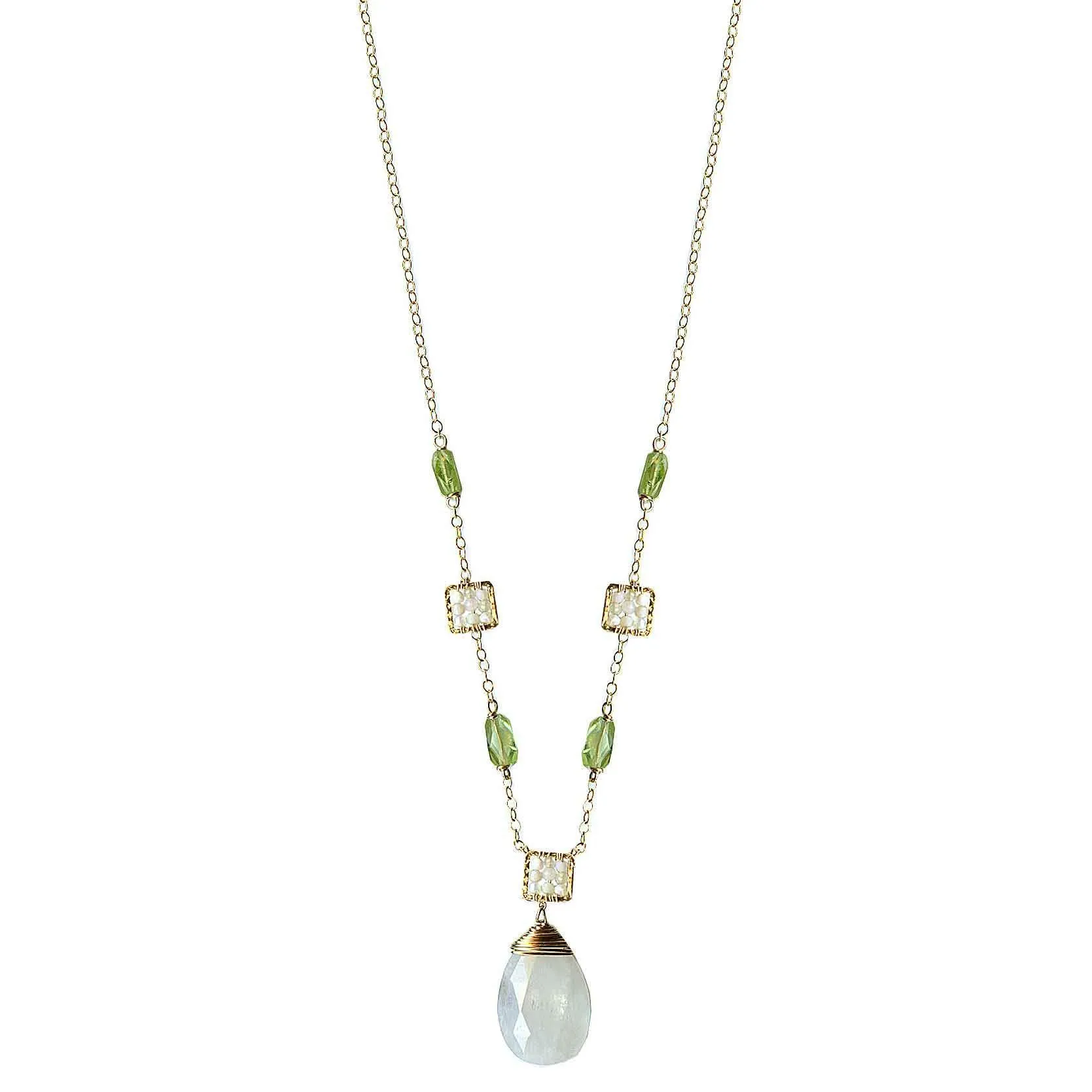 Peridot Necklace 4703 with Australian Opal and Moonstone by Michelle Pressler Jewelry