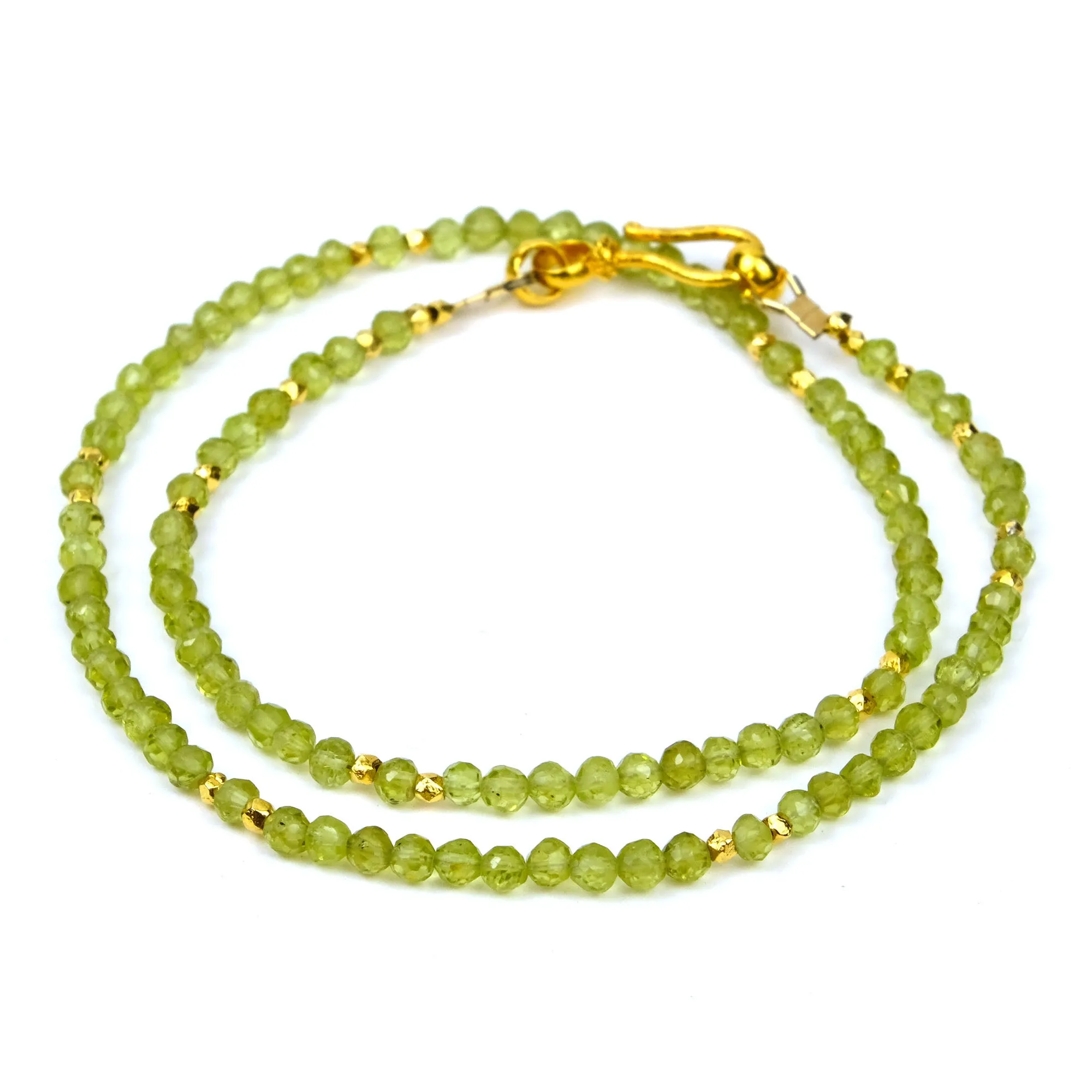 Peridot Necklace with Faceted Gold-Filled Accent Beads and Gold Plate Hook Clasp