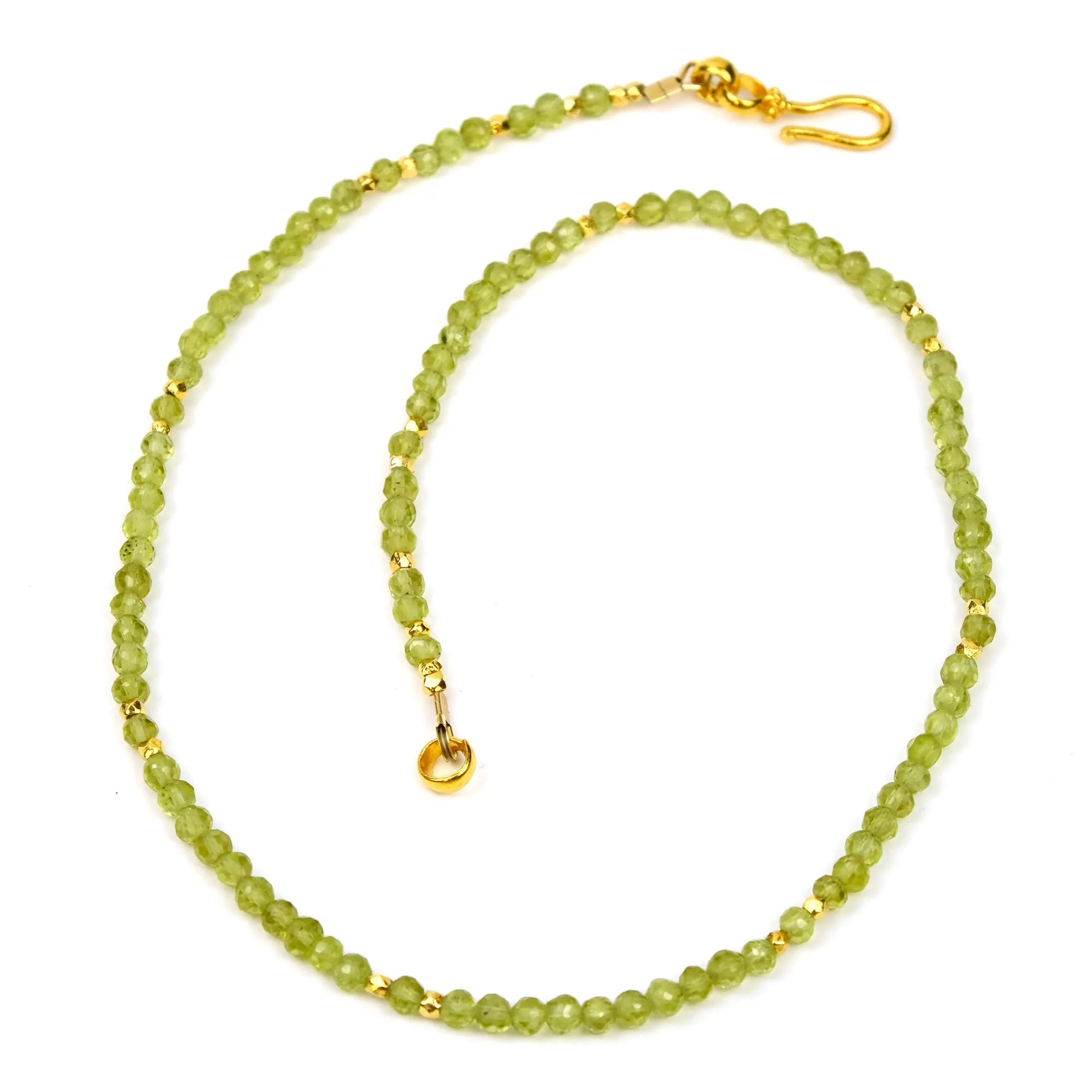 Peridot Necklace with Faceted Gold-Filled Accent Beads and Gold Plate Hook Clasp