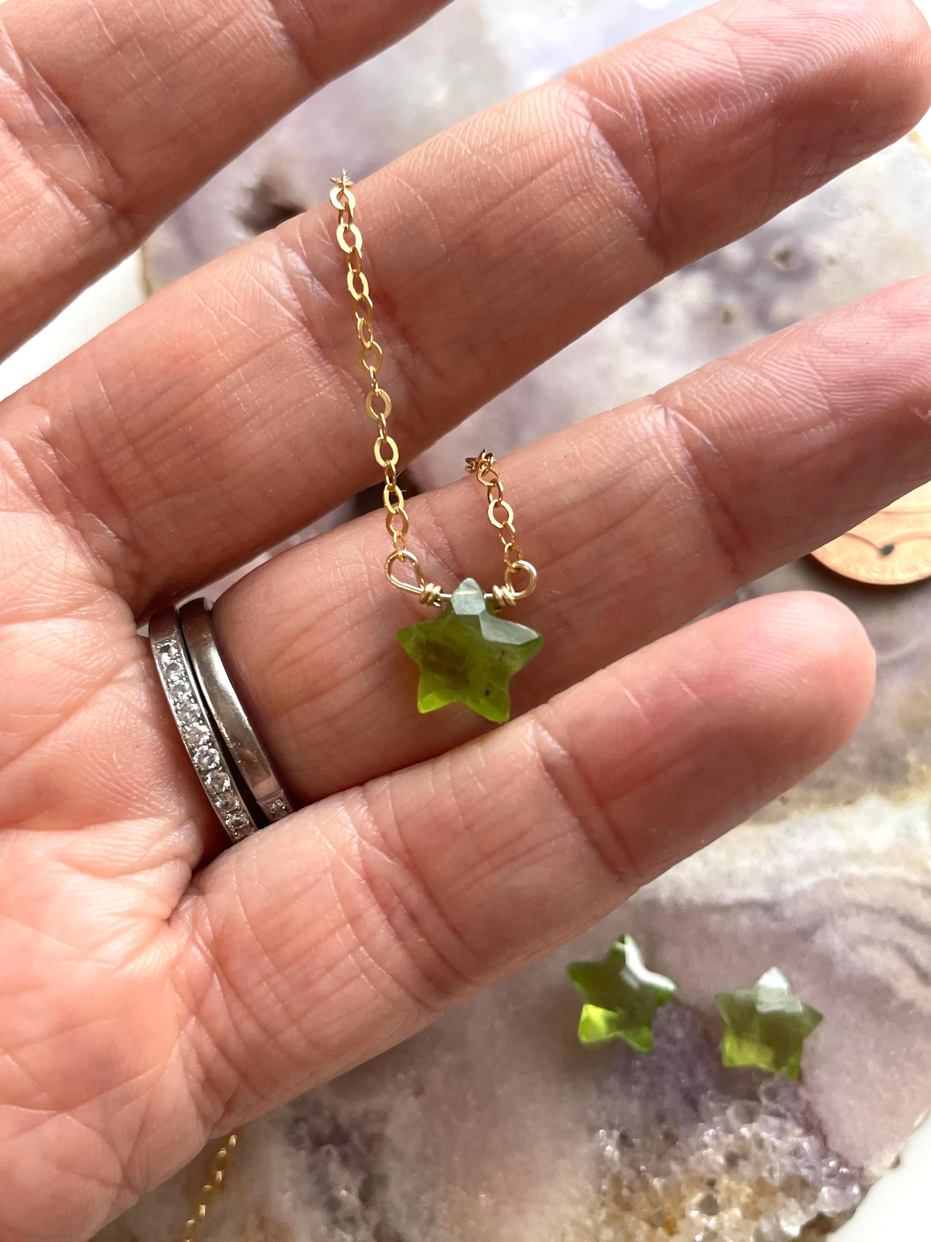 Peridot Star Necklace, August Birthstone Necklace