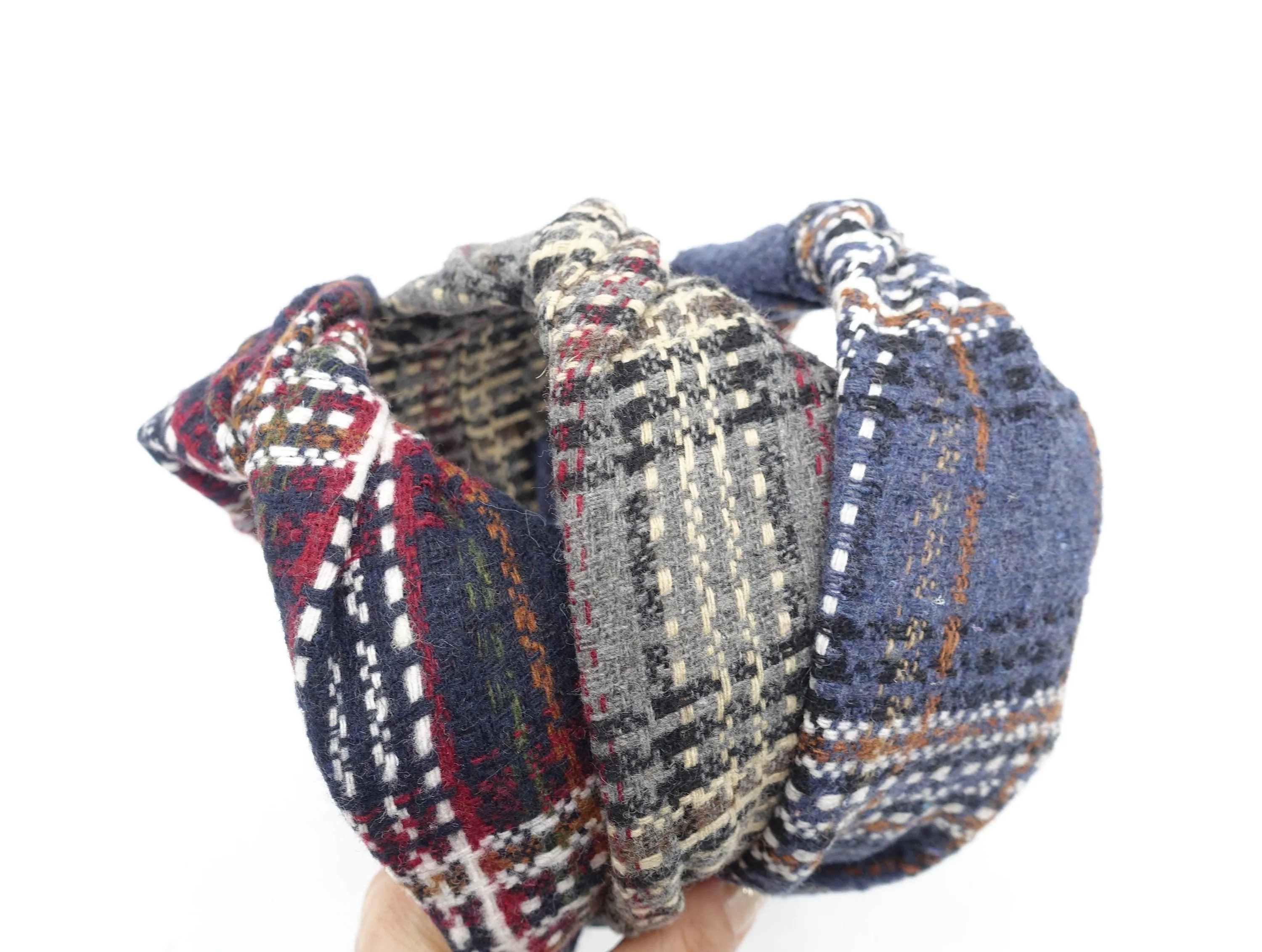 plaid tweed headband thick twist hairband Fall Winter hair accessory for women