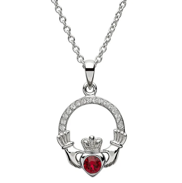 Platinum Plated July Claddagh Pendant