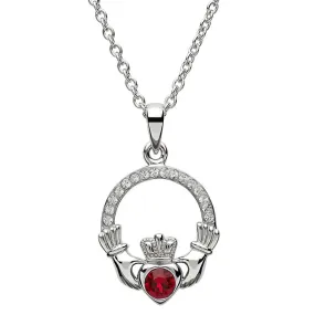 Platinum Plated July Claddagh Pendant