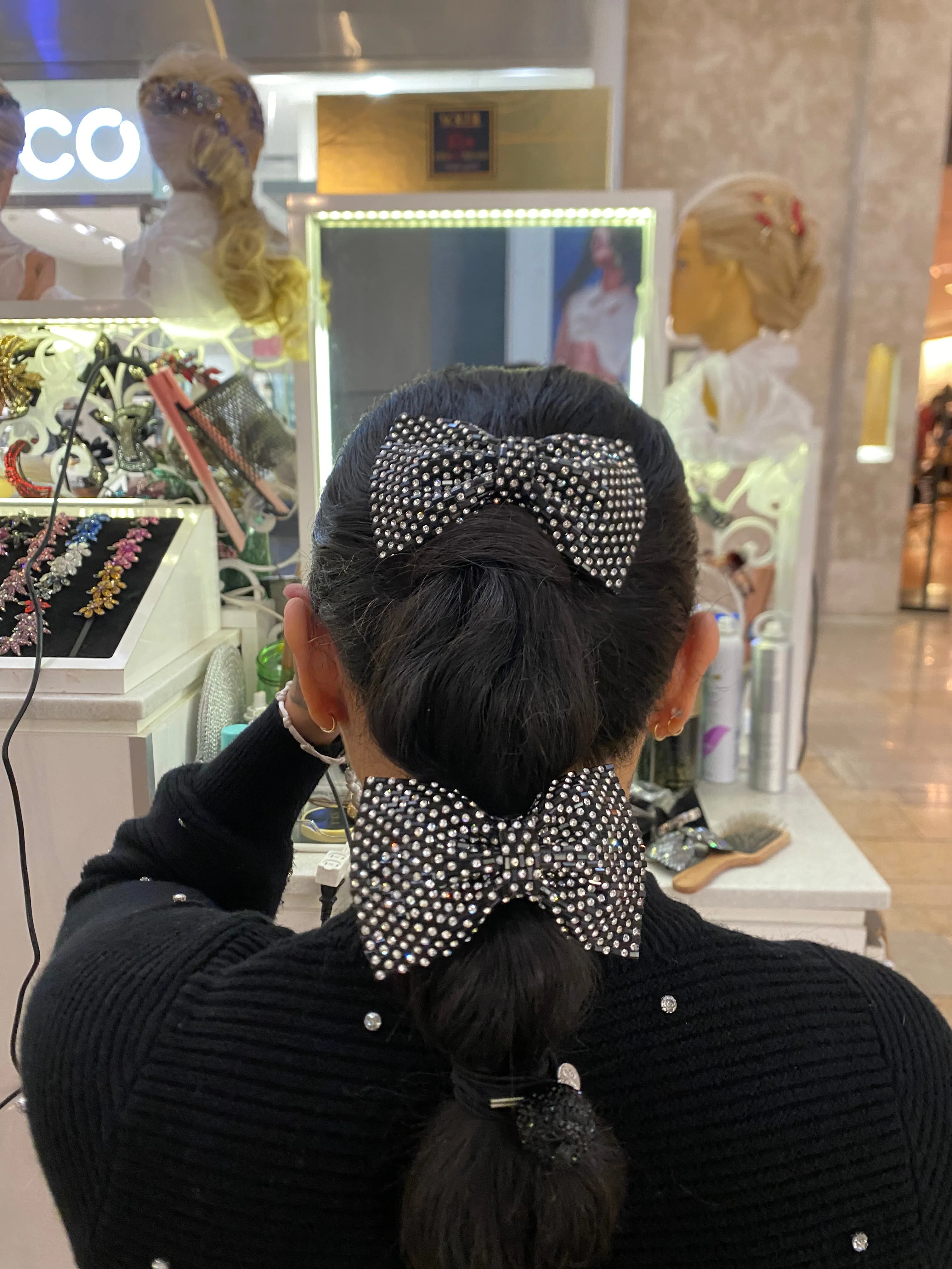 Polka Dot Crystal Rhinestone Bow Ribbon Barrette