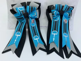 PonyTail Bows- Black/Gray Dynamic Blue Bits