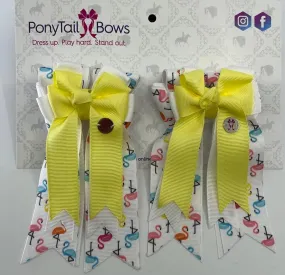 PonyTail Bows- Flamingos For Days- Yellow