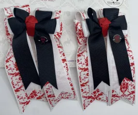 PonyTail Bows- Red Demask Black