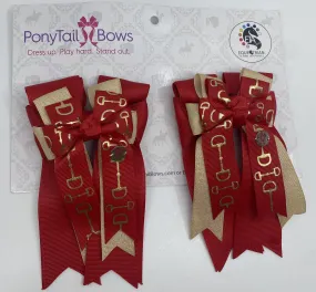 PonyTail Bows- Red Gold Bits PonyTail Bows