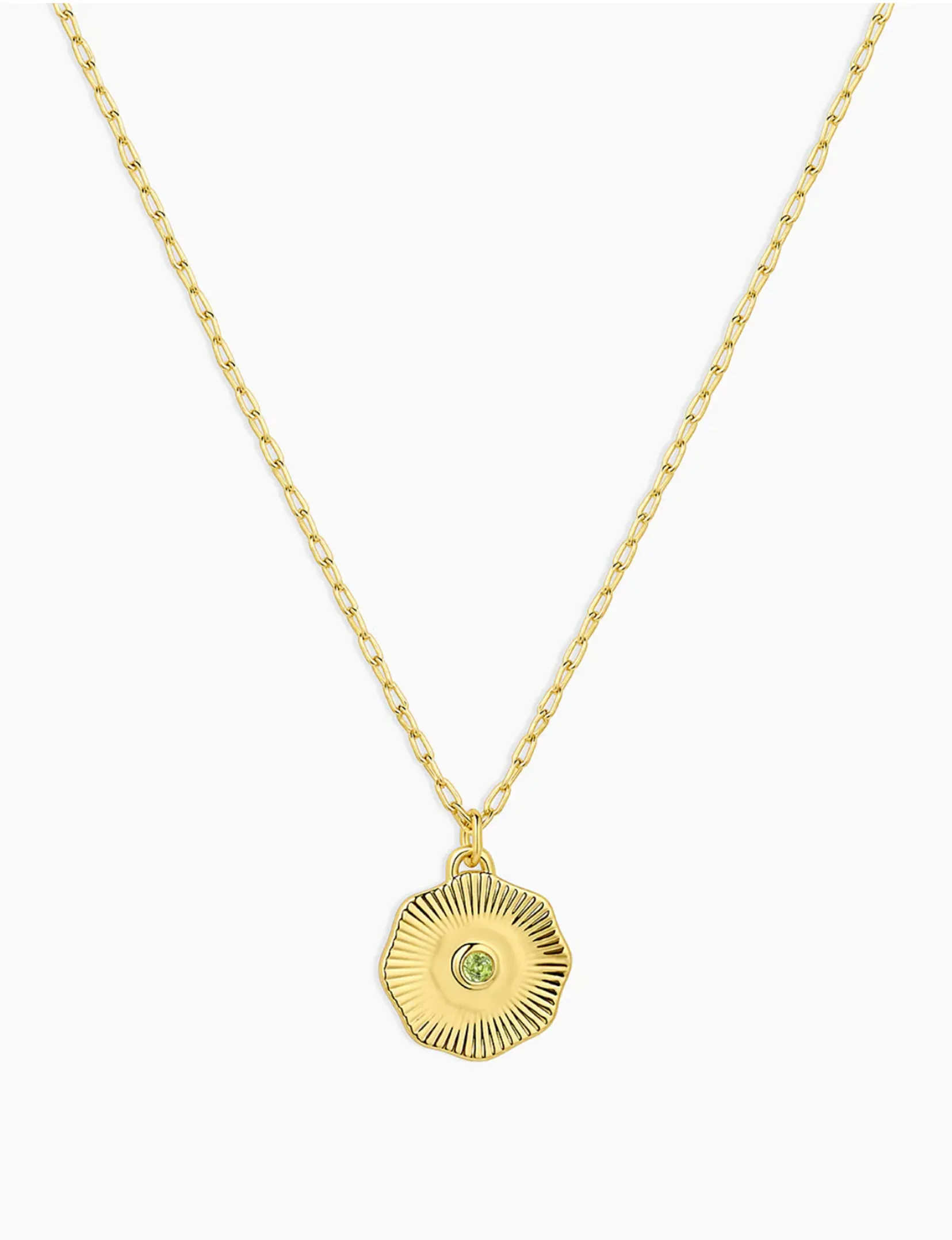 Power Birthstone Coin Necklace (August), Gold/Peridot