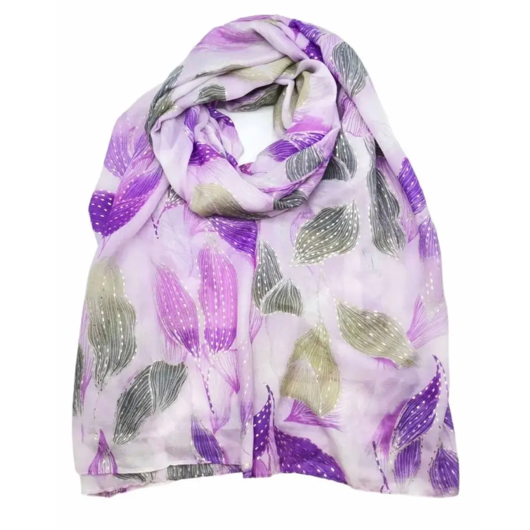 Purple Leaves Soft  Cotton Blend Spring Scarf