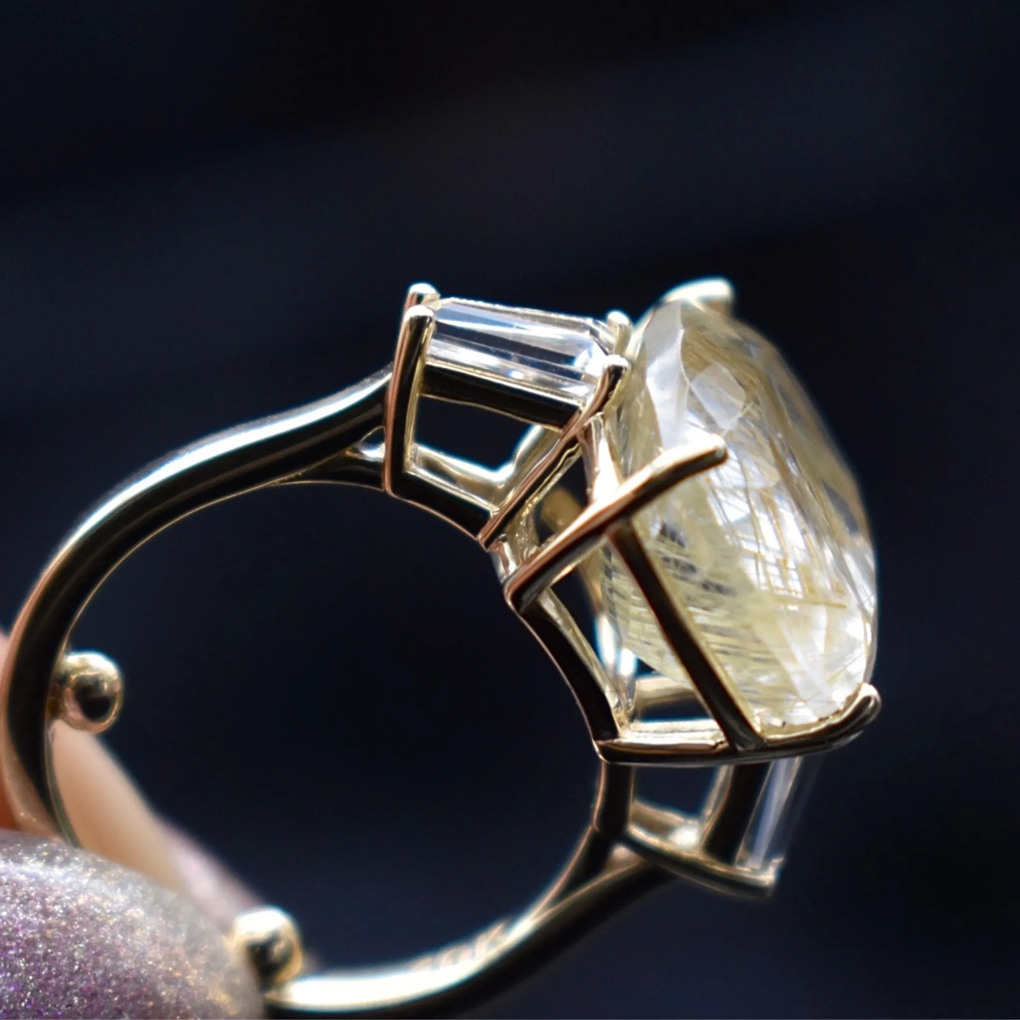 Quartz Cocktail Ring With White Topaz Baguettes