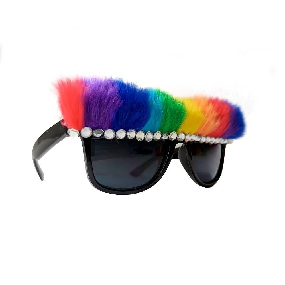 Rainbow Party Glasses with Diamante and Faux Fur