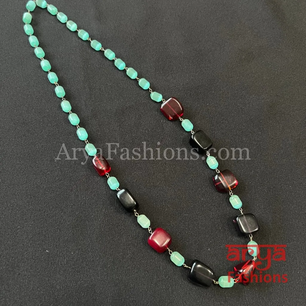 Ravali Mint Green Maroon Beads Indian Necklace