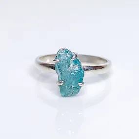 Raw Blue Apatite Crystal Birthstone Ring