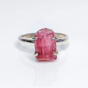 Raw Pink Tourmaline Birthstone Ring