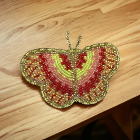 Red and Neon yellow Butterfly Beaded Barrette