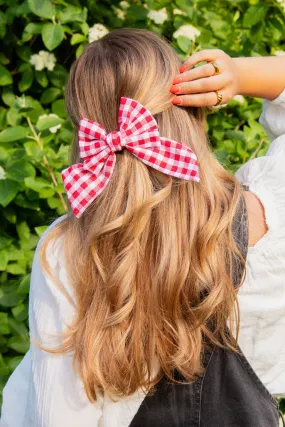 Red Gingham Bow Clip