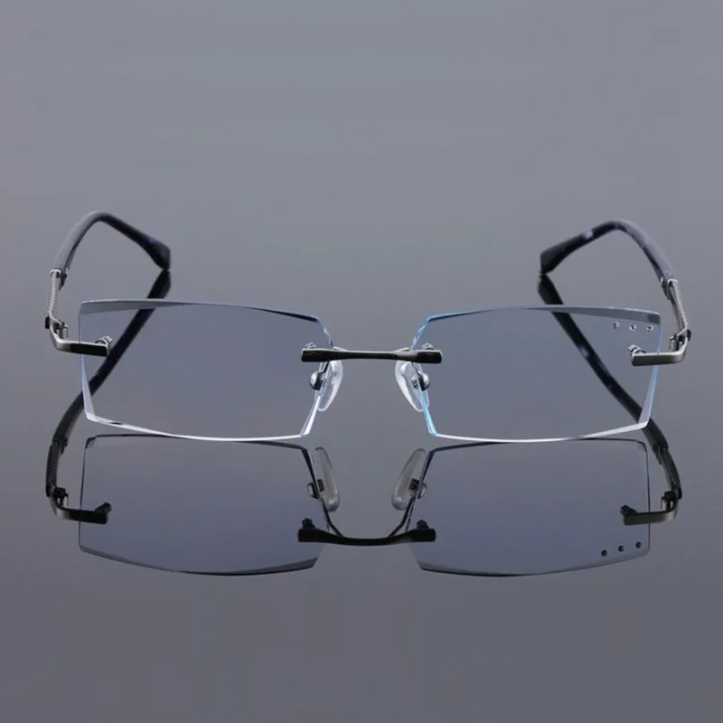 Reven Jate 58130 Pure Titanium Rimless Diamond Cutting Man Glasses Frame Eyeglasses (Black)