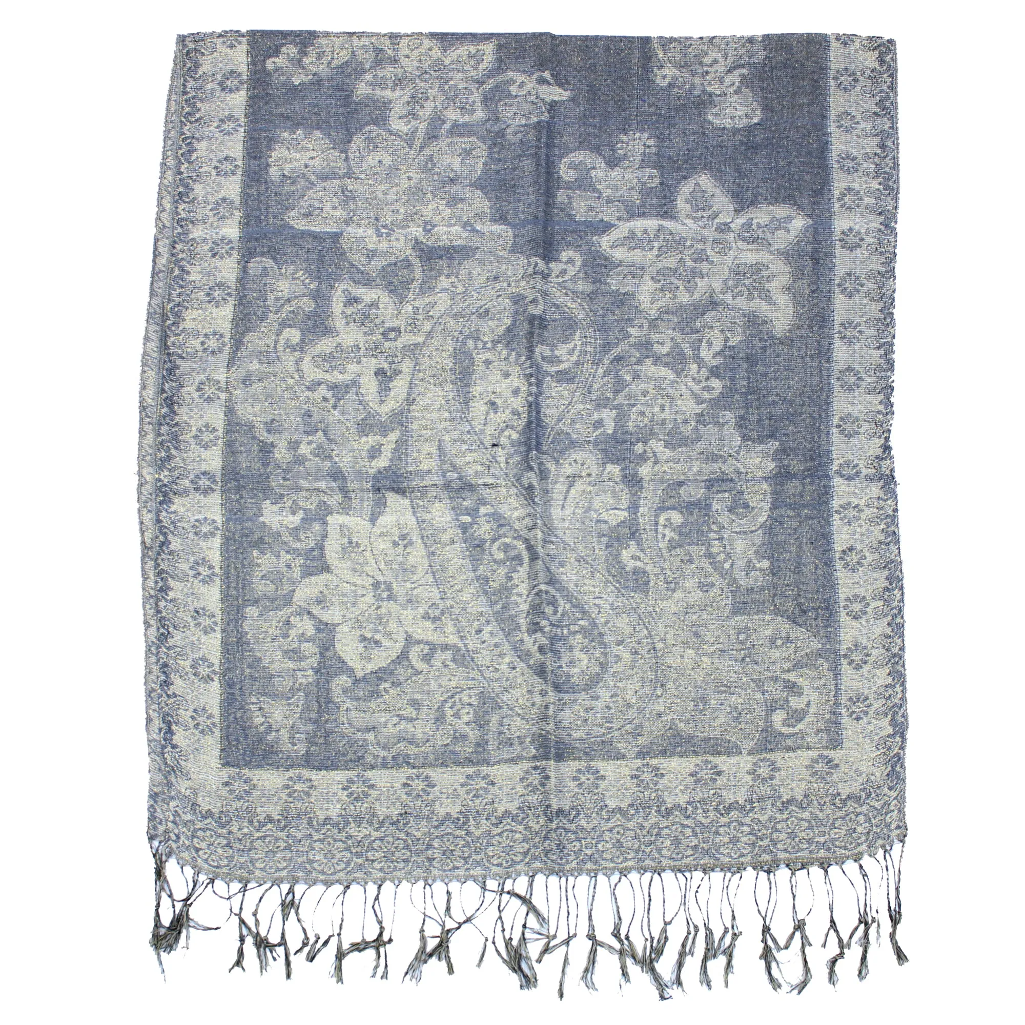 Reversible Paisley & Floral Print with Inverted Colours Pashmina with Tassels