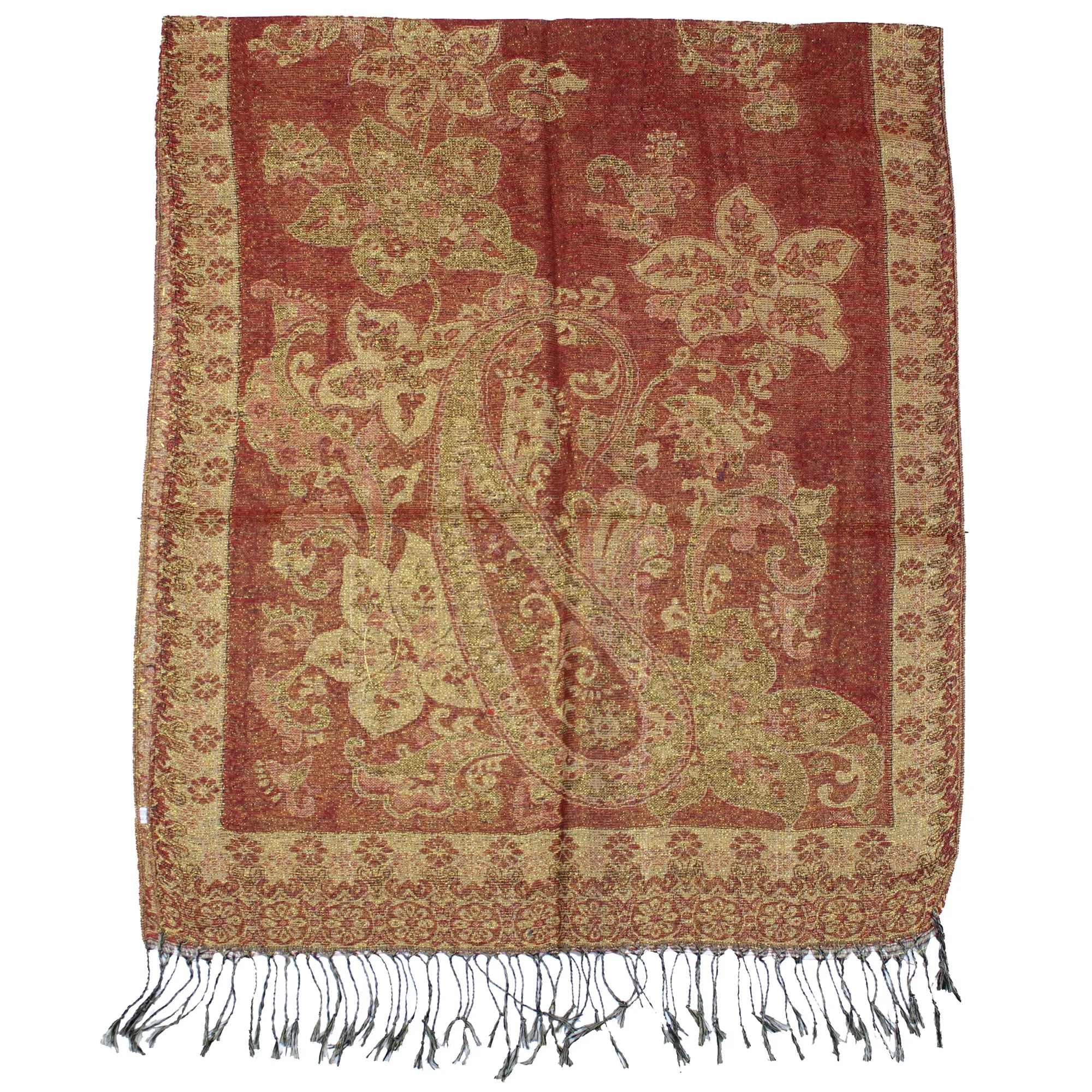 Reversible Paisley & Floral Print with Inverted Colours Pashmina with Tassels