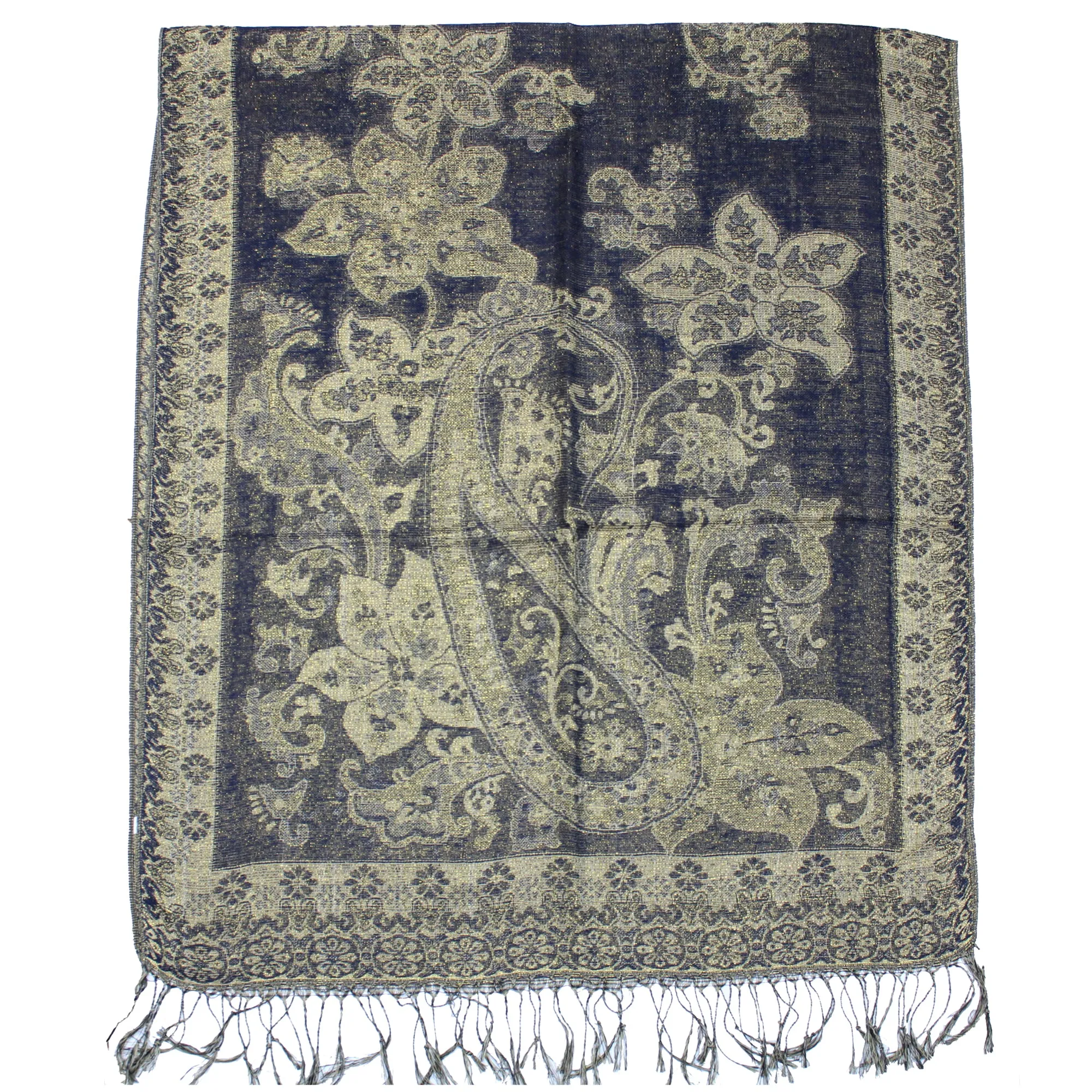 Reversible Paisley & Floral Print with Inverted Colours Pashmina with Tassels