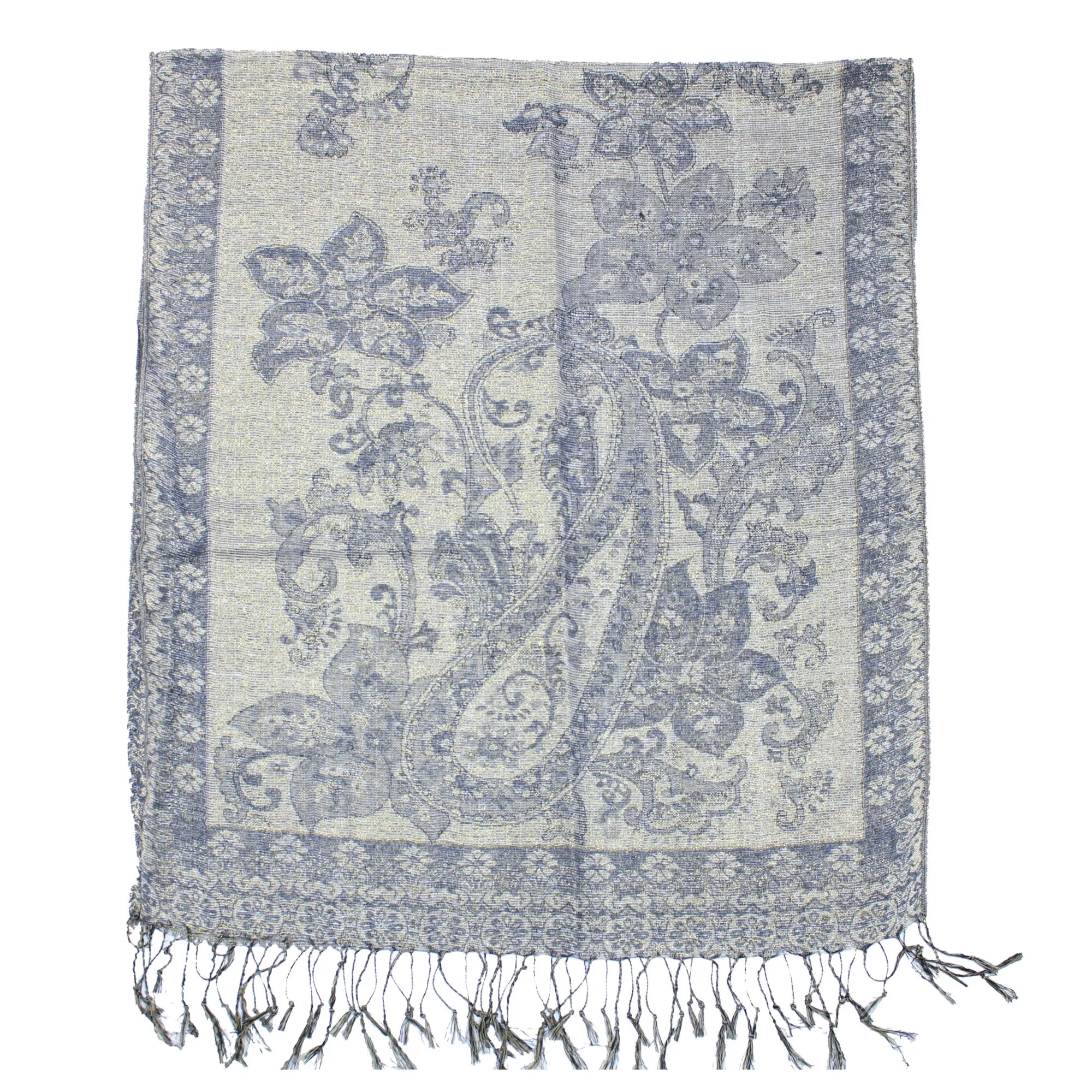 Reversible Paisley & Floral Print with Inverted Colours Pashmina with Tassels