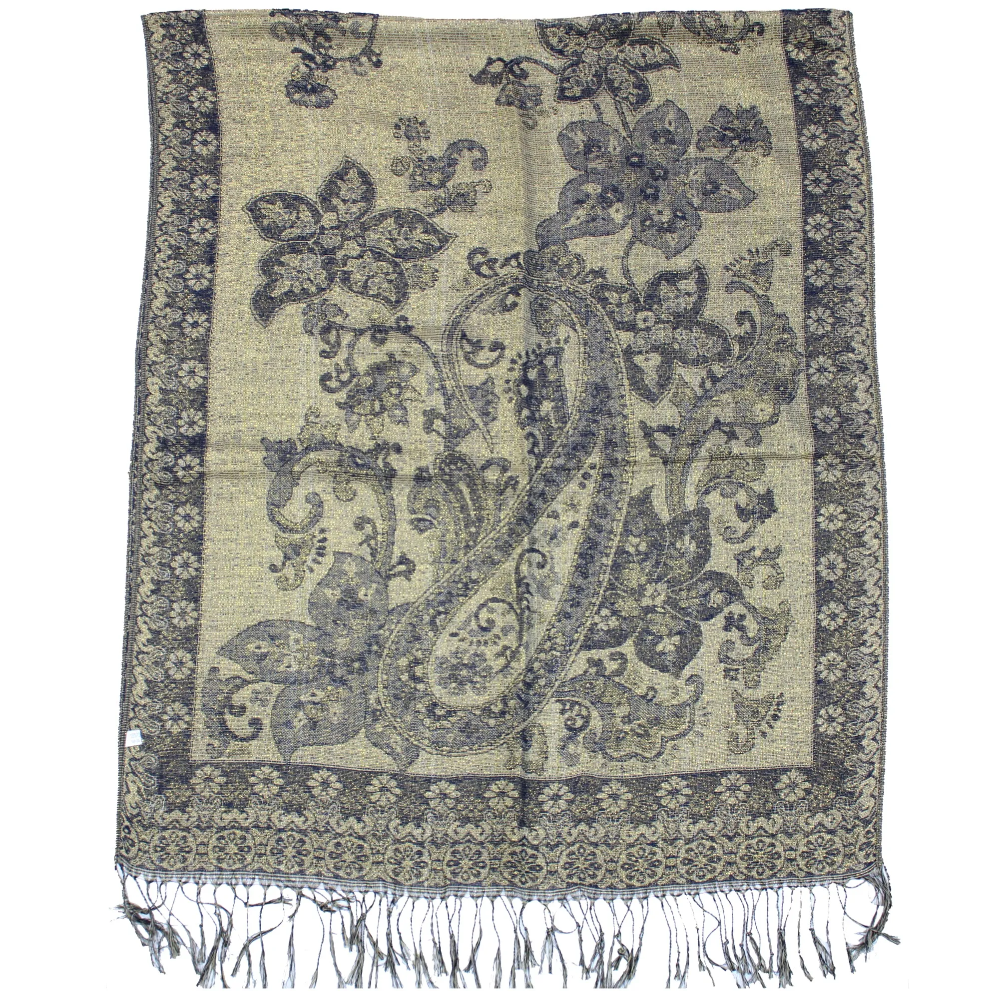 Reversible Paisley & Floral Print with Inverted Colours Pashmina with Tassels