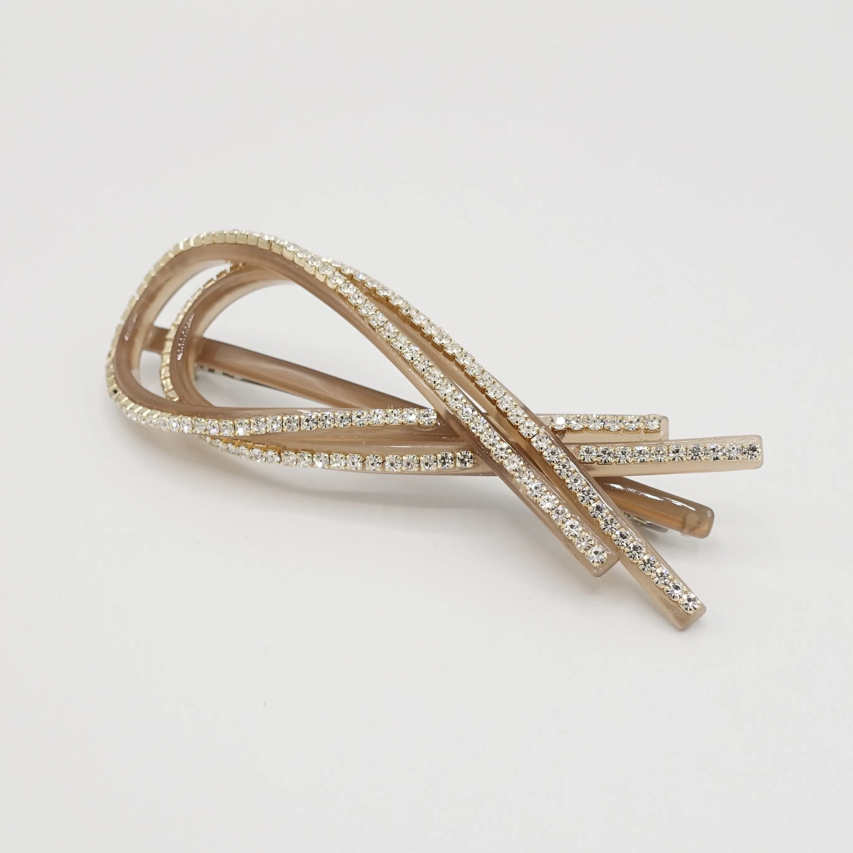 rhinestone embellished cellulose acetate ribbon shape  hair barrette for women