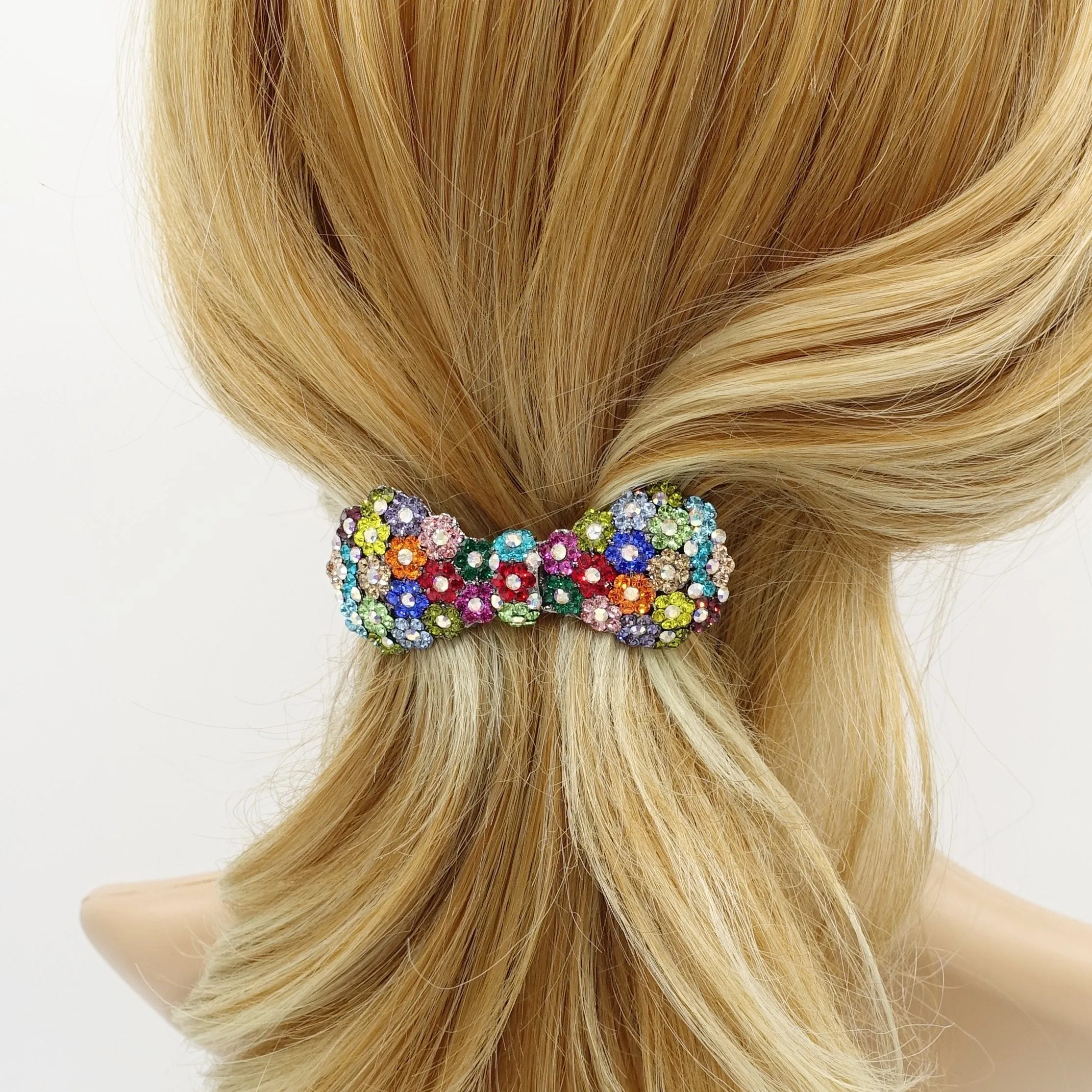 rhinestone embellished small hair bow barrette