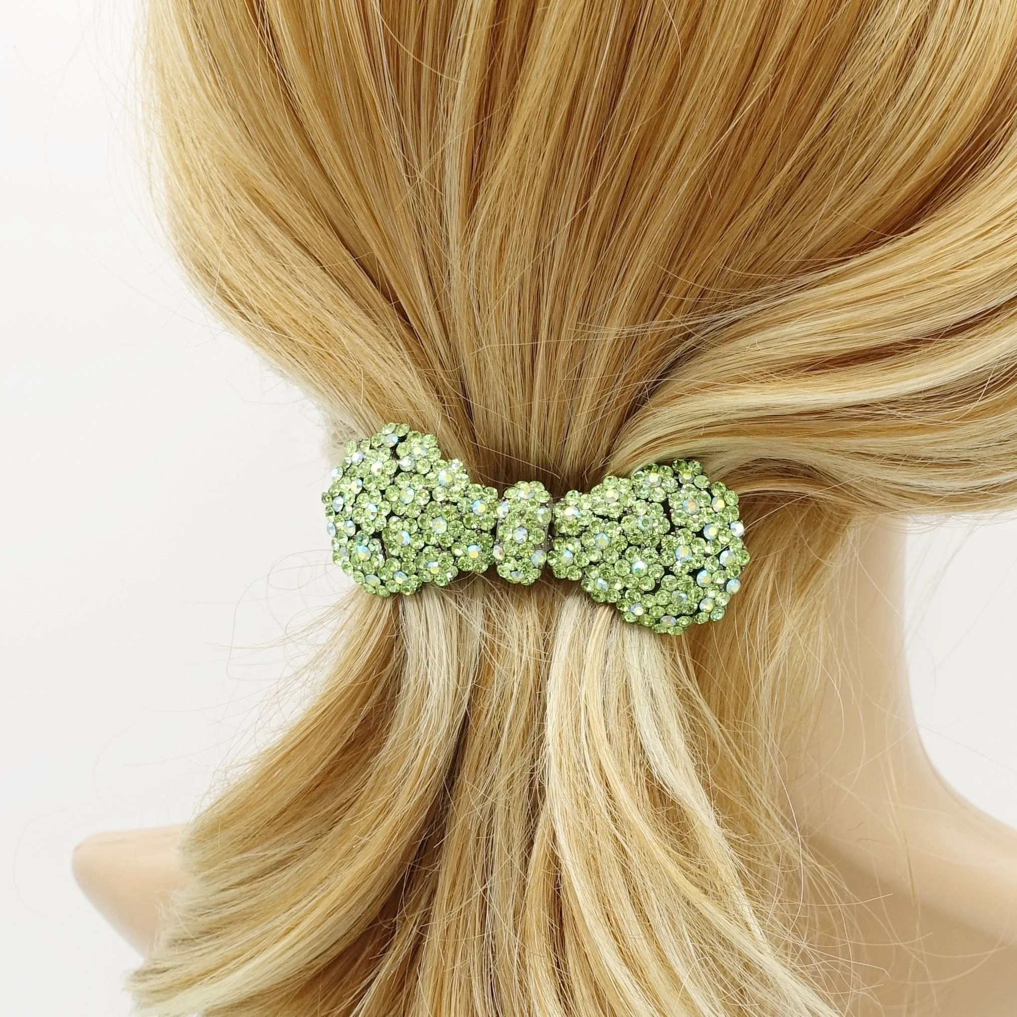 rhinestone embellished small hair bow barrette