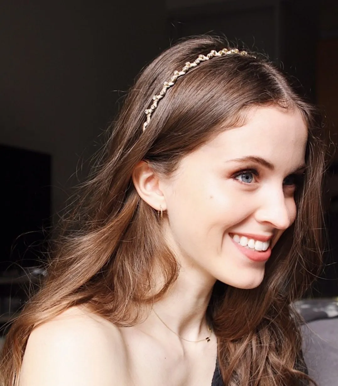 rhinestone embellished wave satin wrap headband thin hairband women hair accessory