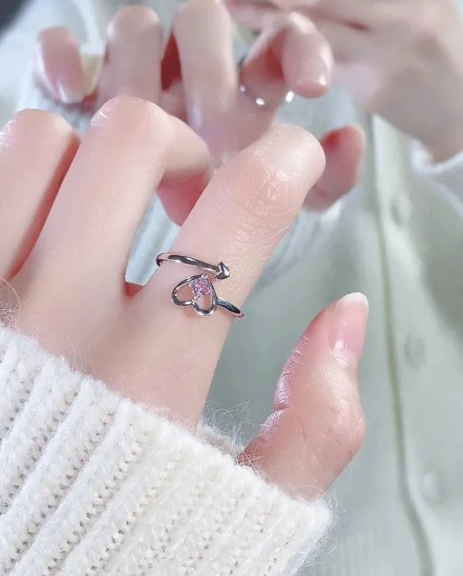 Romantic Pink Crystal Devil Heart Ring