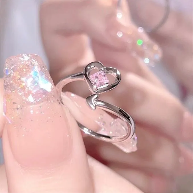 Romantic Pink Crystal Devil Heart Ring