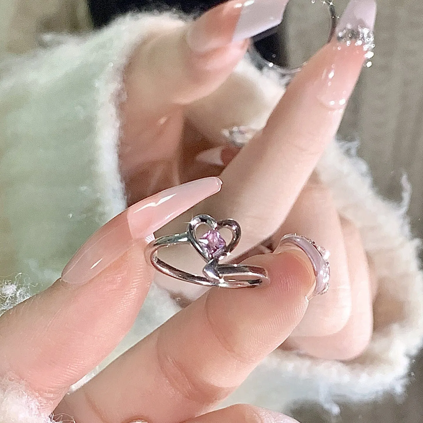 Romantic Pink Crystal Devil Heart Ring