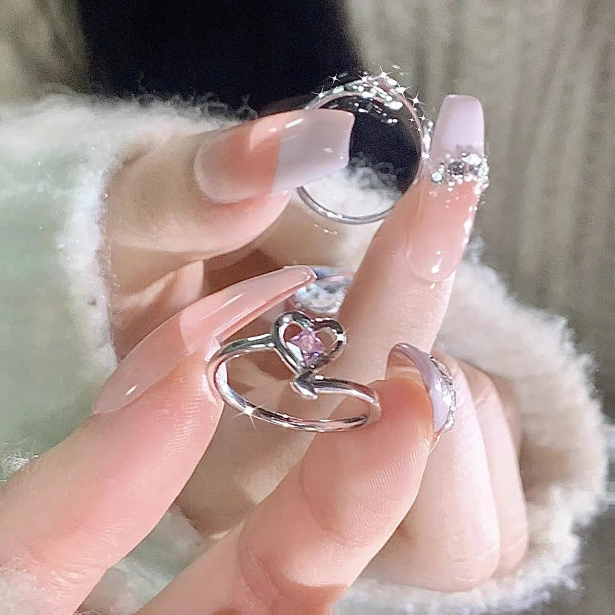 Romantic Pink Crystal Devil Heart Ring