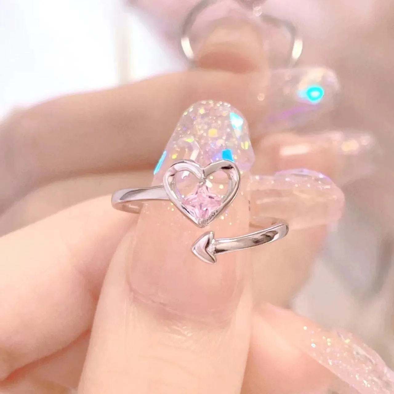 Romantic Pink Crystal Devil Heart Ring