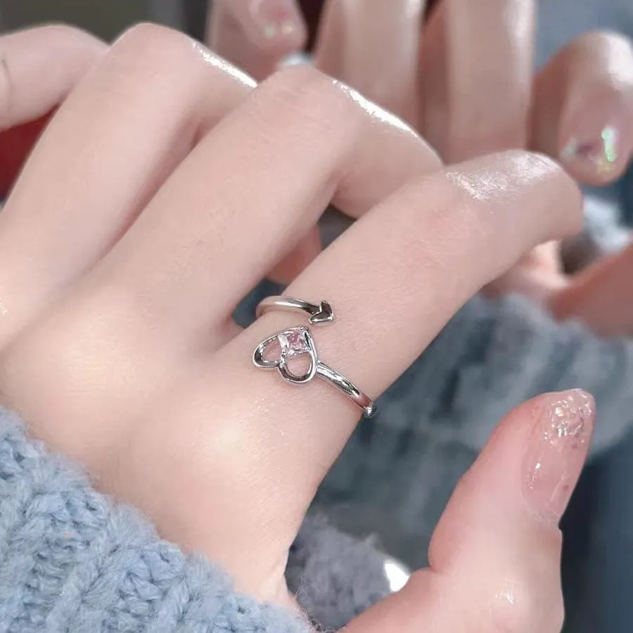 Romantic Pink Crystal Devil Heart Ring