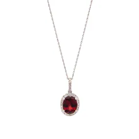 Sabel Collection 14K White Gold Oval Garnet and Diamond Pendant