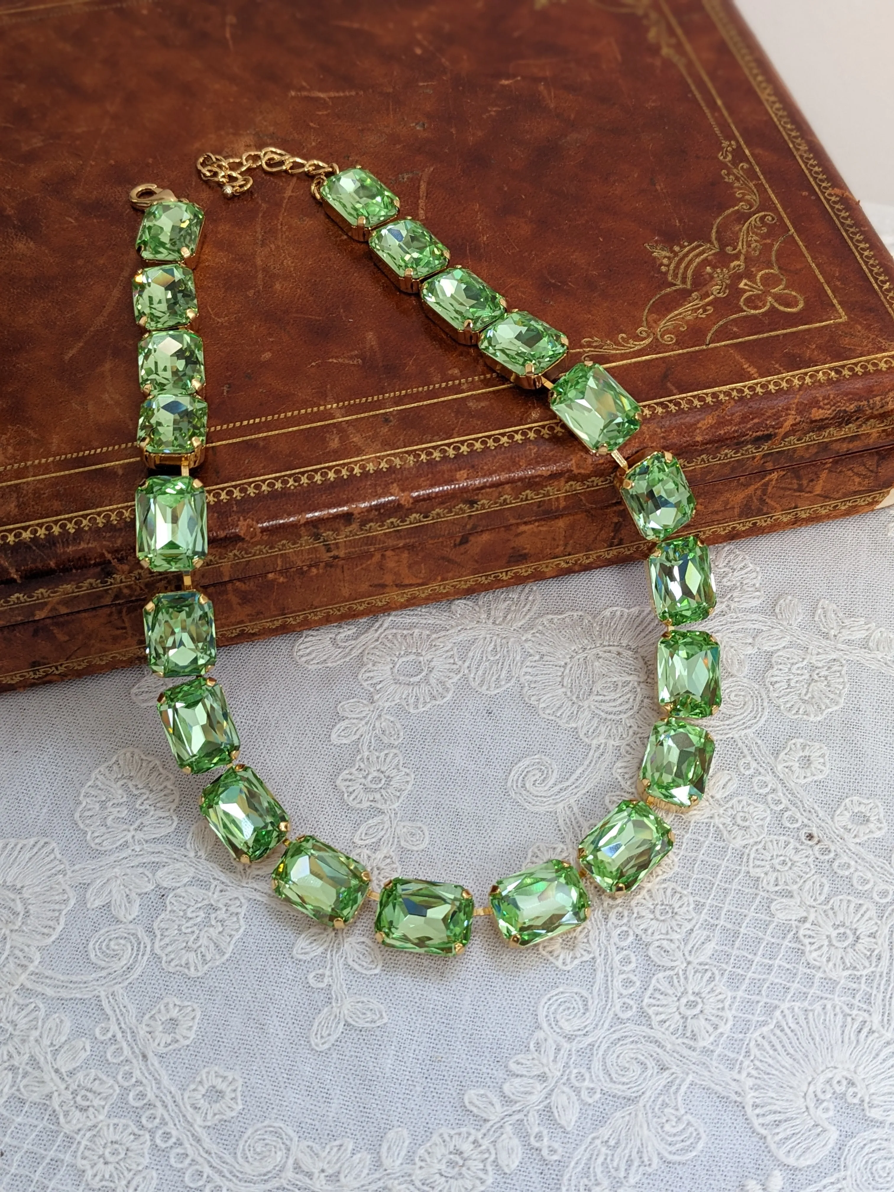 SALE! Light Green Aurora Crystal Necklace - Large Octagon