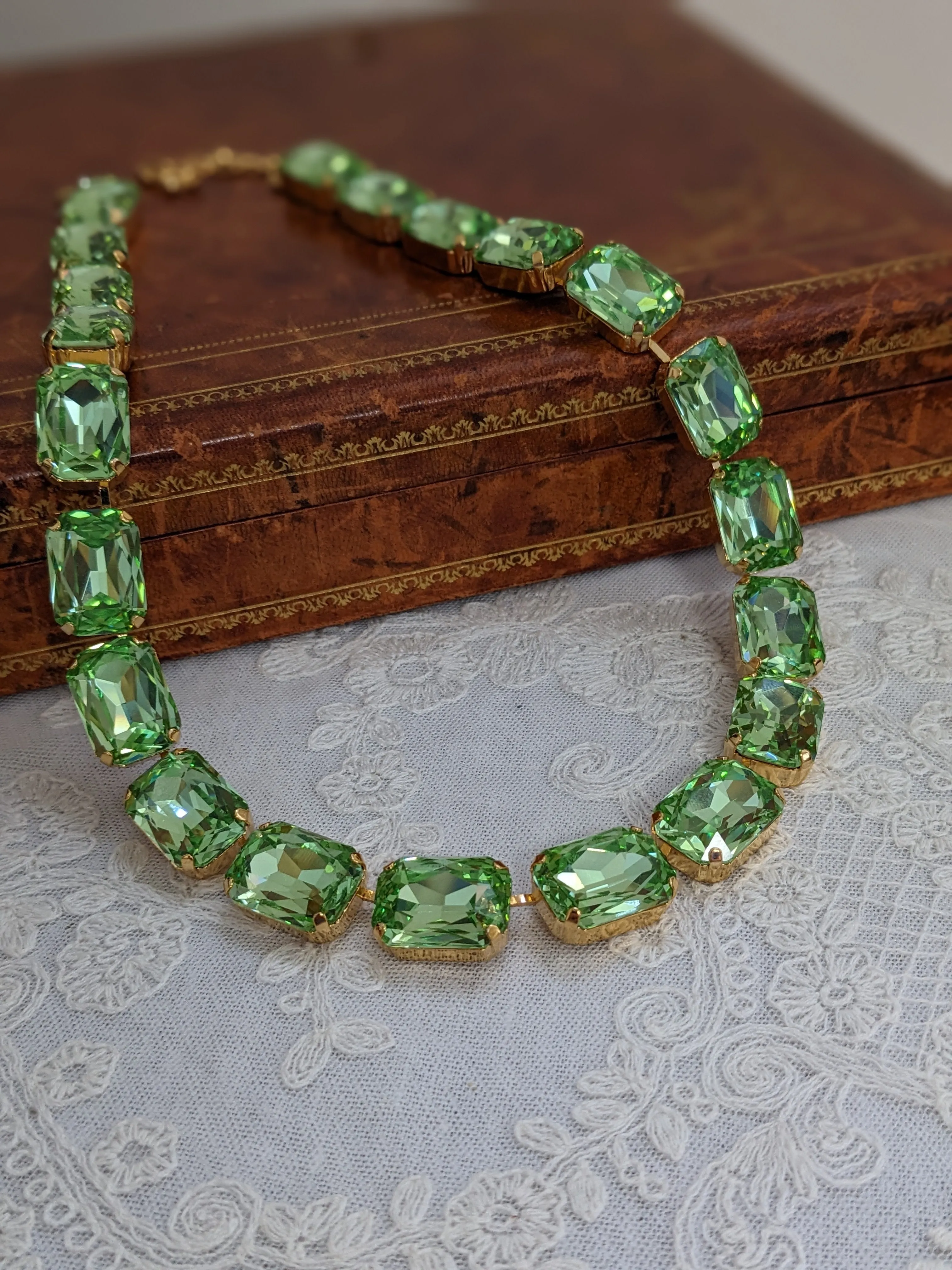 SALE! Light Green Aurora Crystal Necklace - Large Octagon