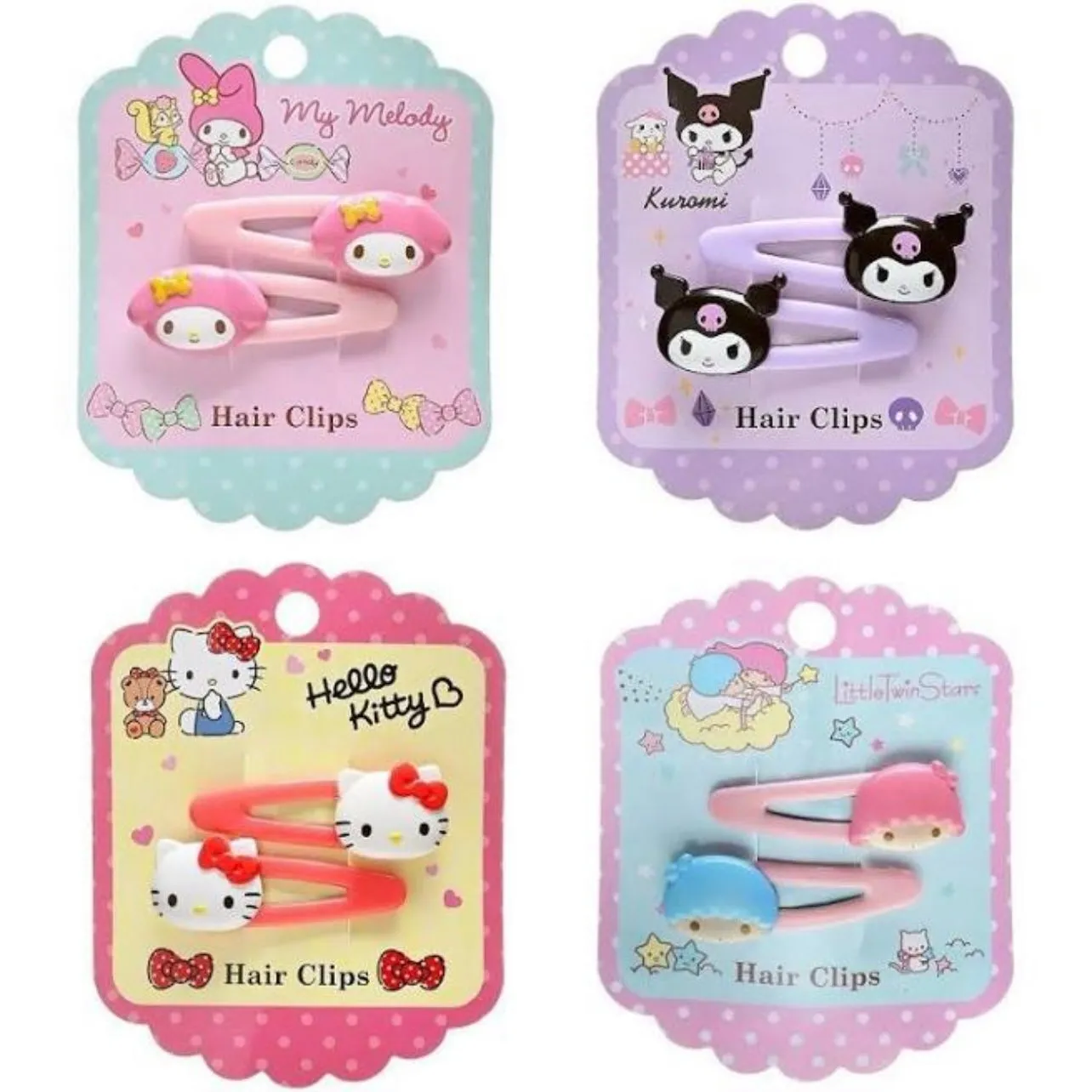 Sanrio Mascot Hair Clips 2-Pcs Set (Little Twin Stars, Hello Kitty, My Melody)