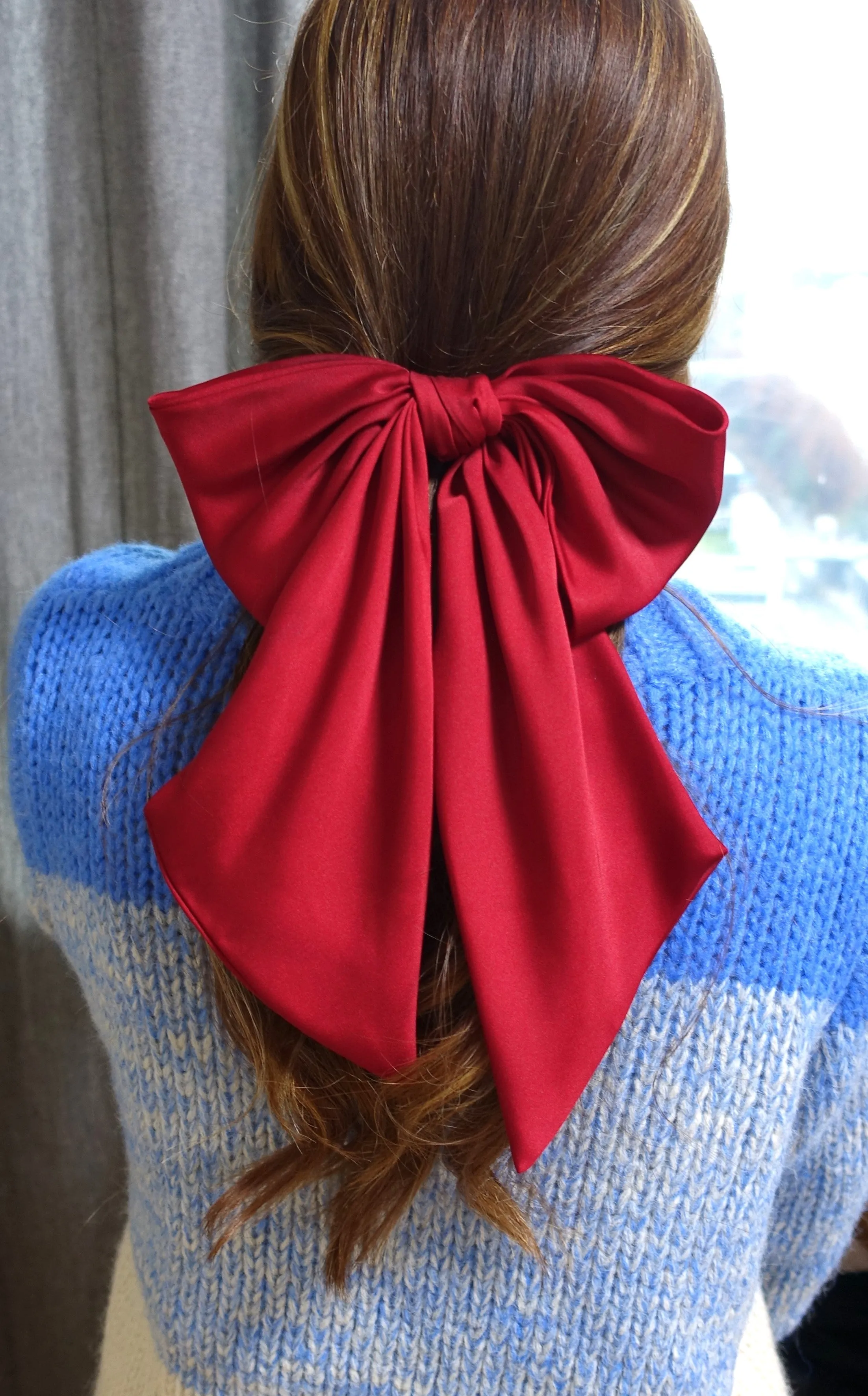 satin giant hair bow french barrette wide tail oversized women hair accessory